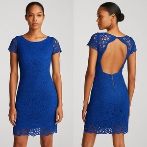 Alice + Olivia Clover Lace Backless Guipure Dress Bodycon in Cobalt Blue/ US 2-4